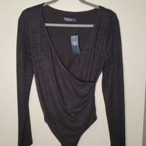 Abercrombie & Fitch Women's Black Wrap-Front Long Sleeve Bodysuit Sz. M